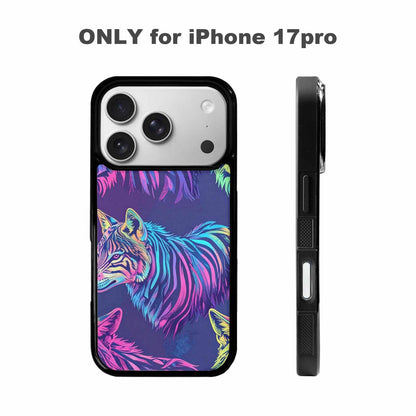 iPhone 17 Pro Case — Neon Zebra Print Wolf Animal Print, Original Design Phone Case
