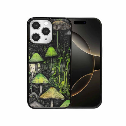 iPhone 15 Pro Max Case — Rainbow Drip Mushrooms Black Green Ink, Original Design Phone Case