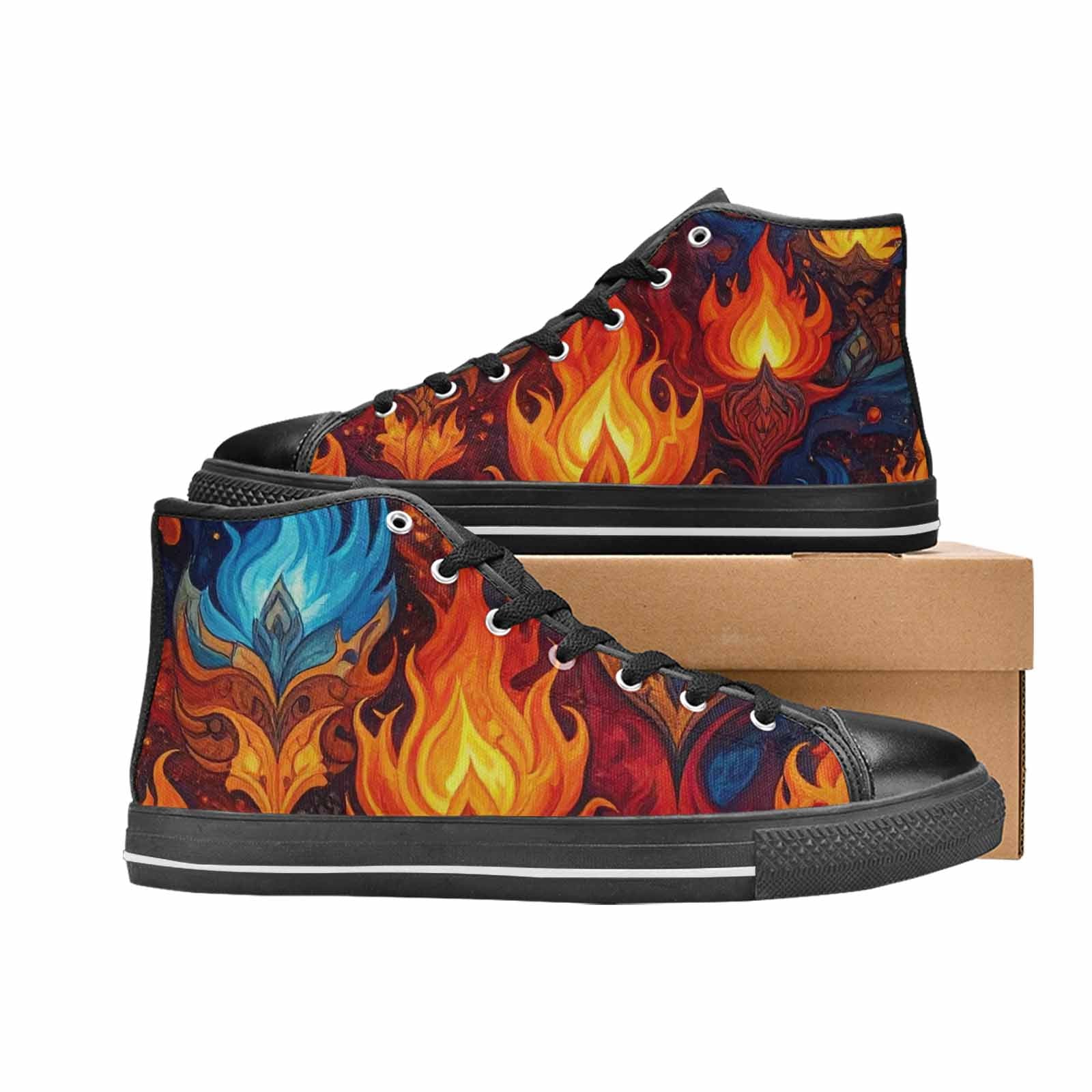 WOMEN'S Fire Flame High Top Canvas Surreal Custom Shoes