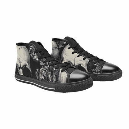 WOMEN'S Skulls Roses Black Ink Alt High Top Canvas Aesthetic Custom Shoes