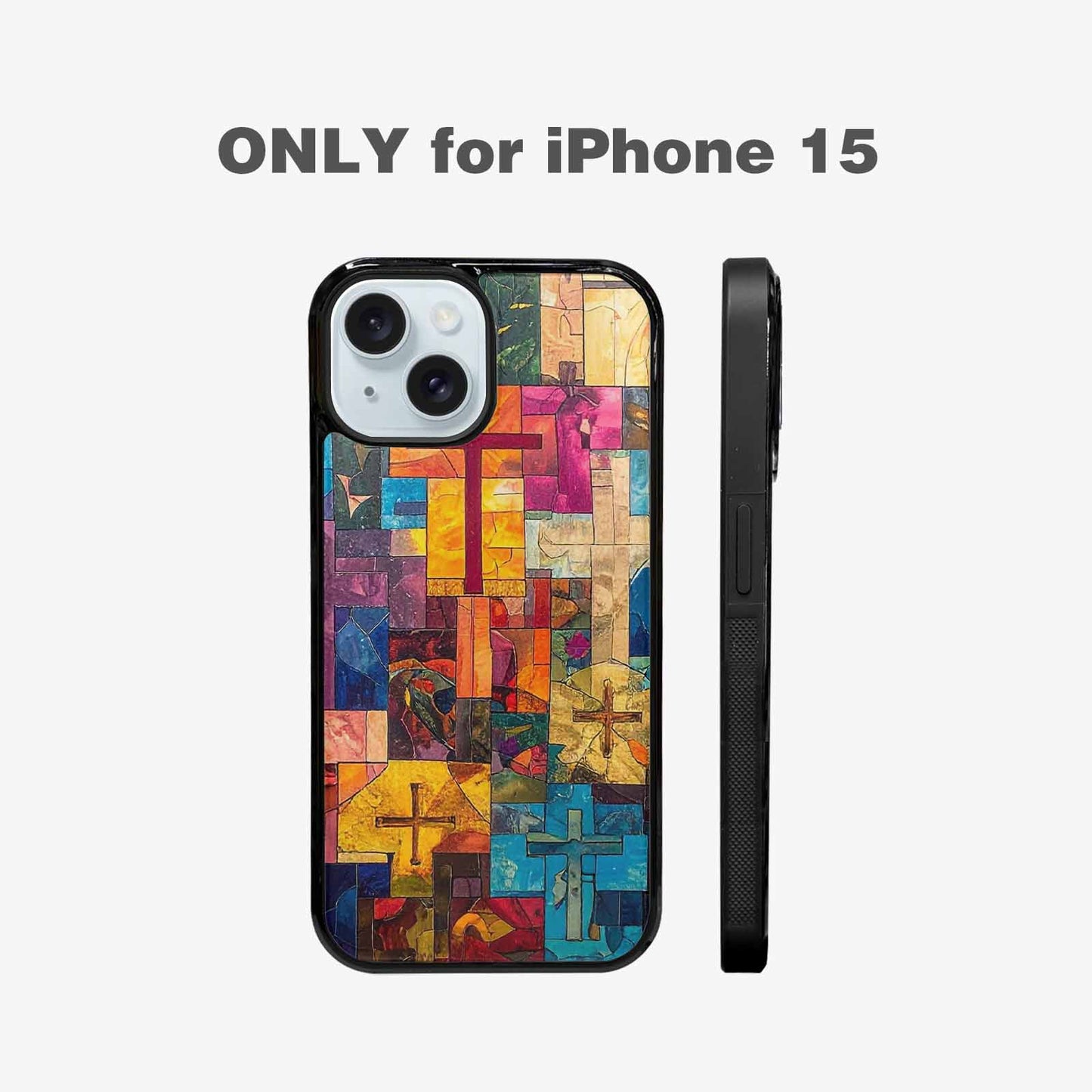 iPhone 15 Case — Faith Cross And Faith Icons Pattern, Original Design Phone Case