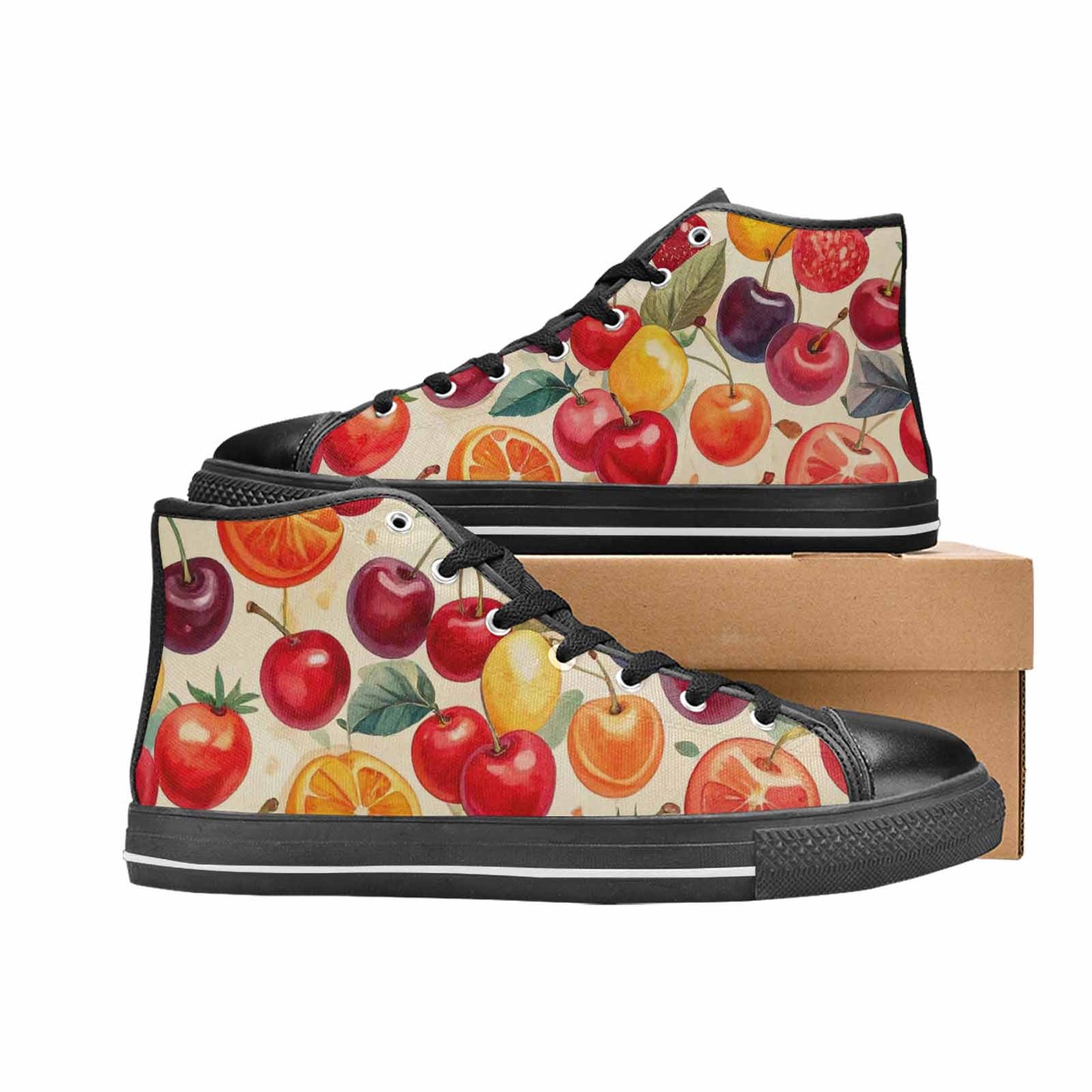 WOMEN'S Cherry Fruit Print High Top Canvas Wallpaper Art Shoes