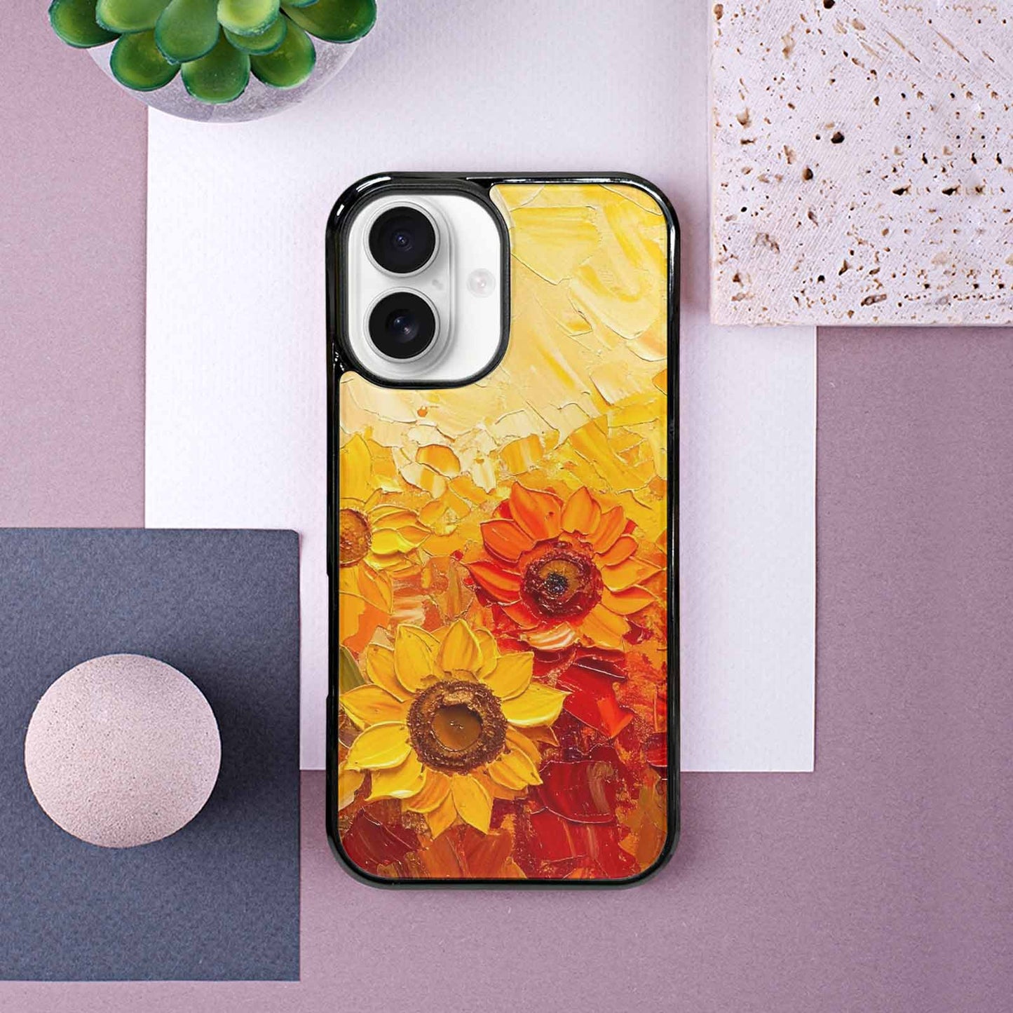 iPhone 16 Case — Impressionist Sunflower Brushstroke Pattern Hundreds Of, Custom Designed Case Cover