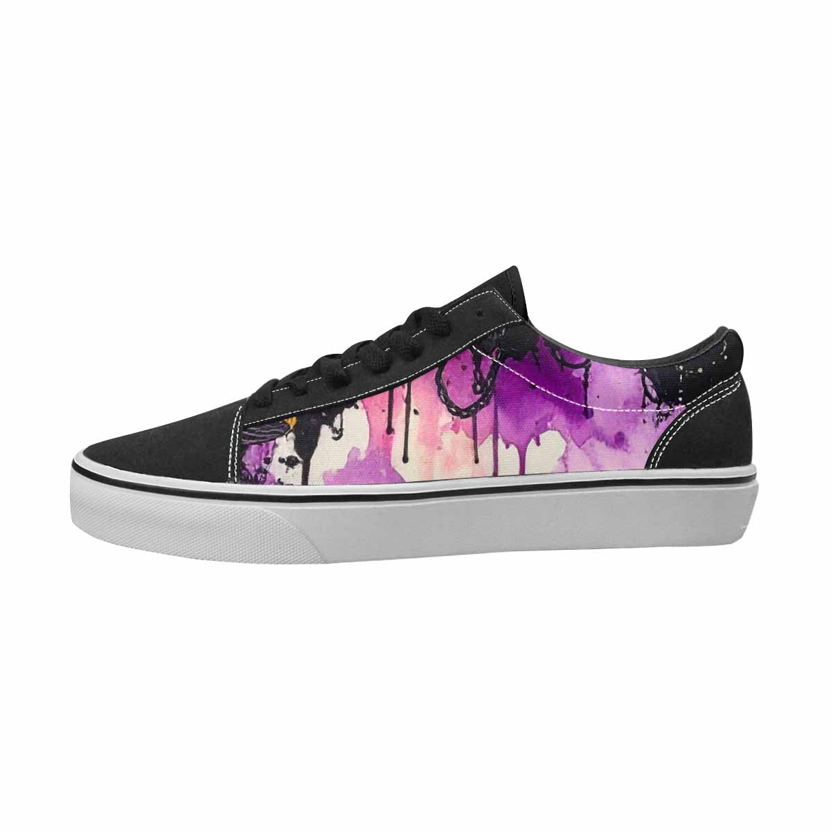 WOMEN'S Mushrooms Black & Purple Ink Canvas Unique Print Neon Fantasy All Over Print Shoes
