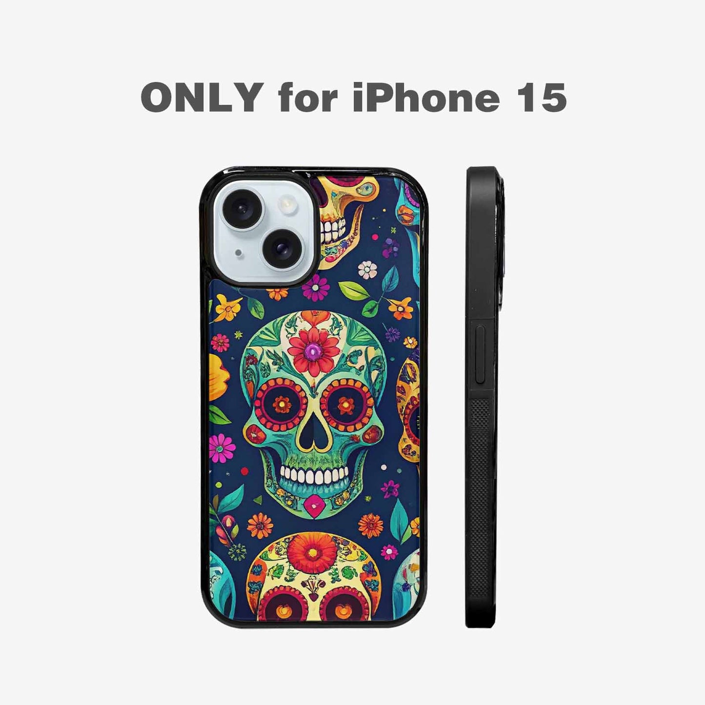 iPhone 15 Case — Rainbow Sugar Skull Weave, Personalized Phone Case