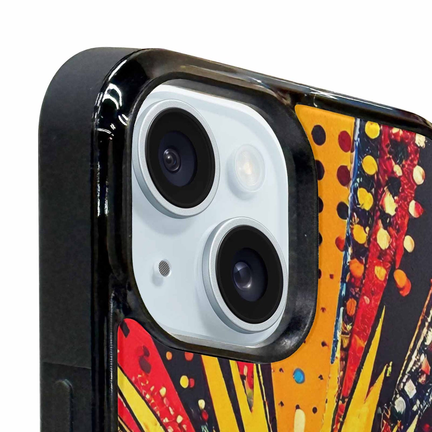 iPhone 15 Case — Comic Halftone Comic Bursts Pattern Hundreds, Custom Designed Case Cover