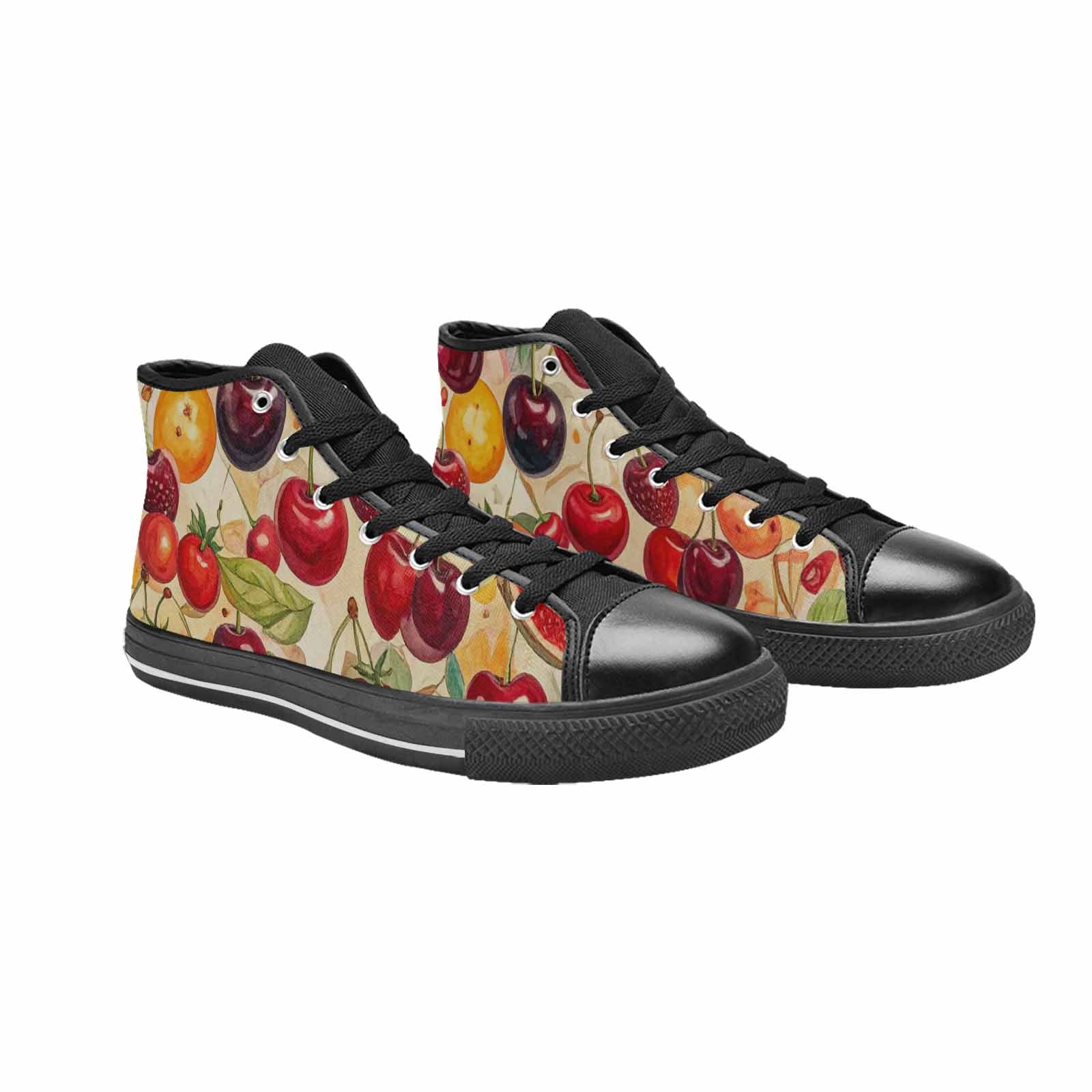 WOMEN'S Cherry Fruit Print High Top Canvas Vivid Custom Sneakers
