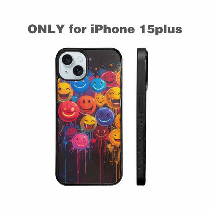 iPhone 15 Plus Case — Smiley Faces Glow Smiley Faces Pattern, Unique Phone Case Design