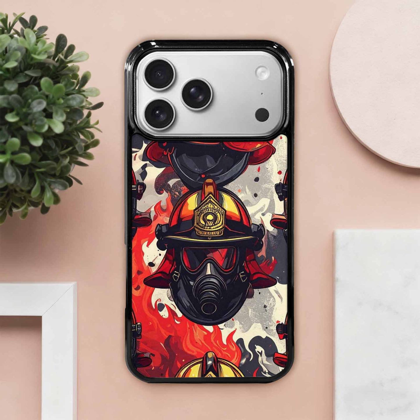 iPhone 17 Pro Max Case — Firefighter Pattern, Flames Axes Original Art, Customized Protective Case