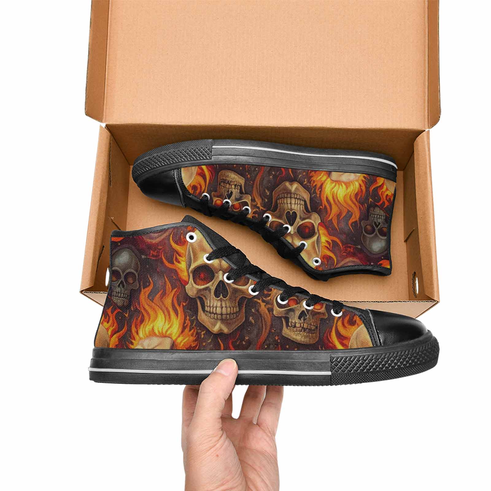 MEN'S Skulls - Flaming High Top Canvas Grunge Sneakers