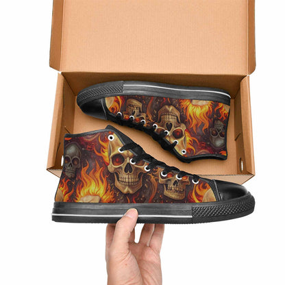 MEN'S Skulls - Flaming High Top Canvas Grunge Sneakers