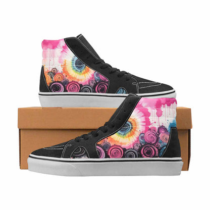 WOMEN'S Tie Dye Black & Pink Ink High Top Canvas Unique Print Wallpaper Art Original Art Sneakers