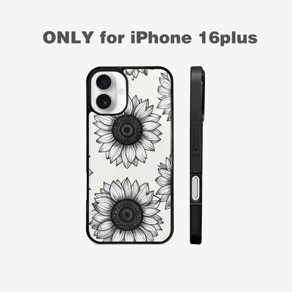 iPhone 16 Plus Case — Minimalist Black Line Art Sunflowers On, Custom Phone Case