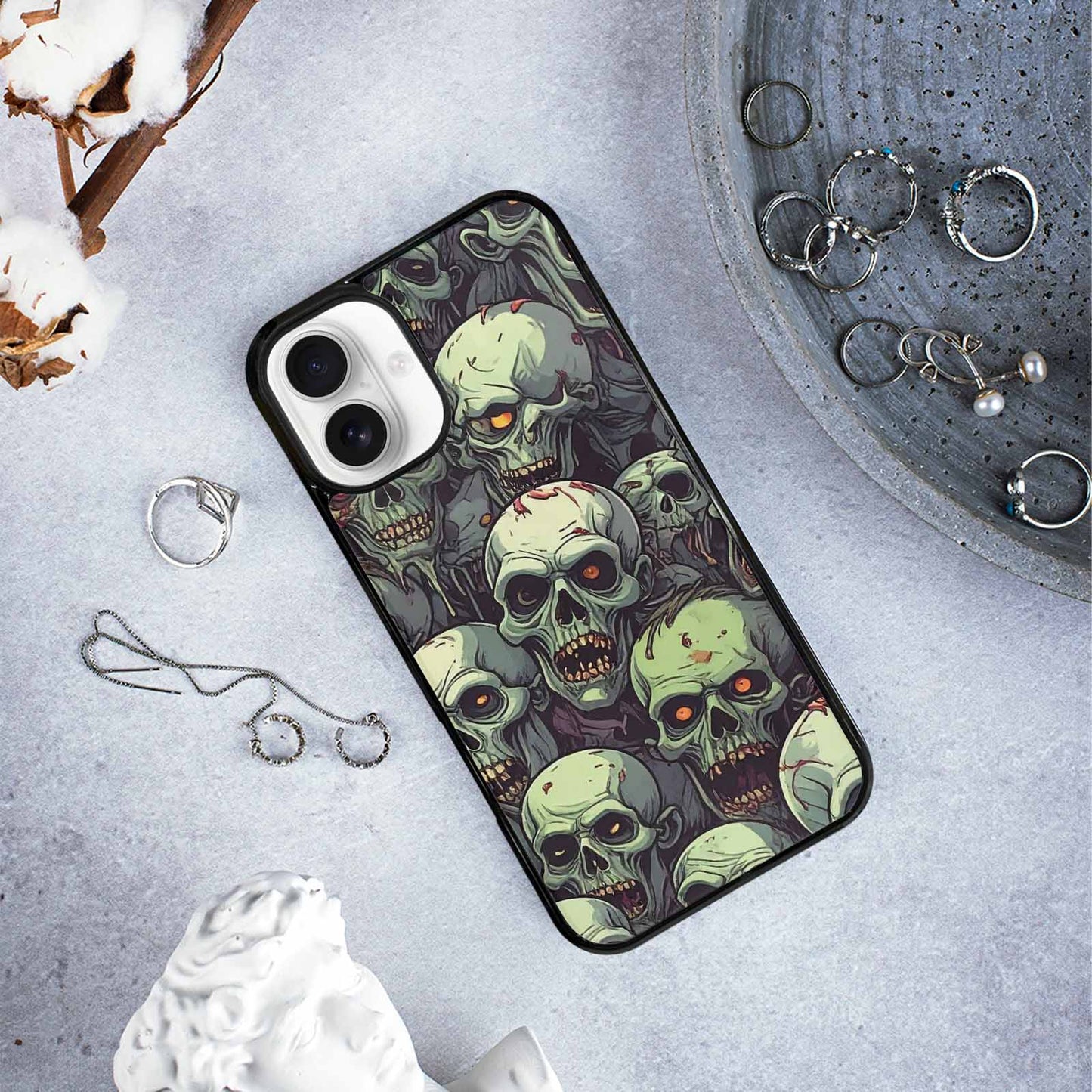 iPhone 16 Plus Case — Zombie Head Pattern Hundreds Of Small, Custom Print Case Cover