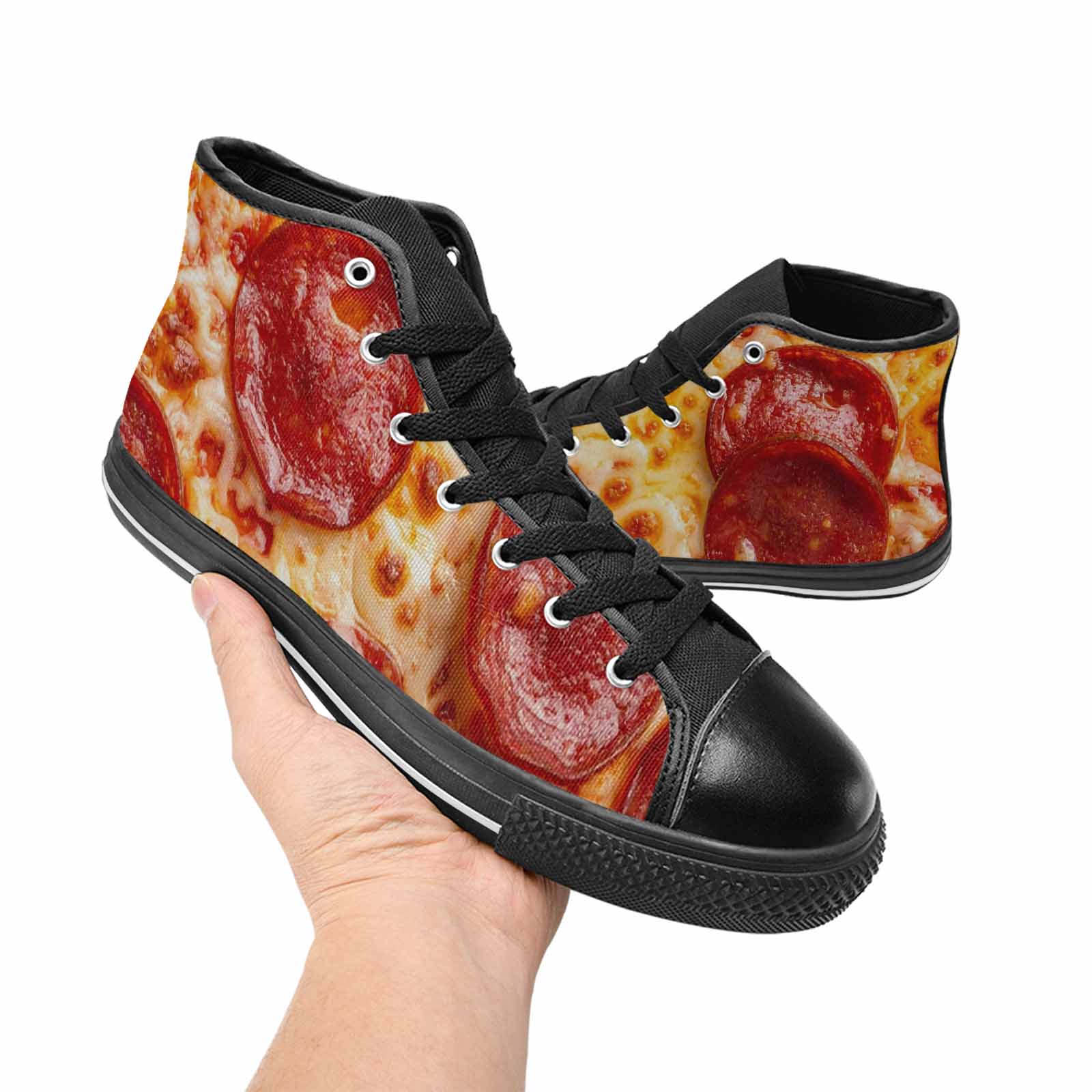 WOMEN'S Pepperoni Pizza Print High Top Canvas Aesthetic Sneakers