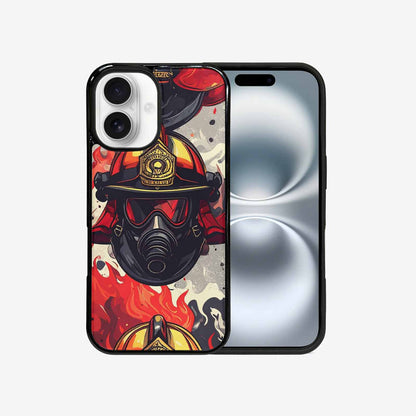 iPhone 16 Case — Firefighter Pattern Flames Axes Helmets Seamless, Unique Phone Case Design