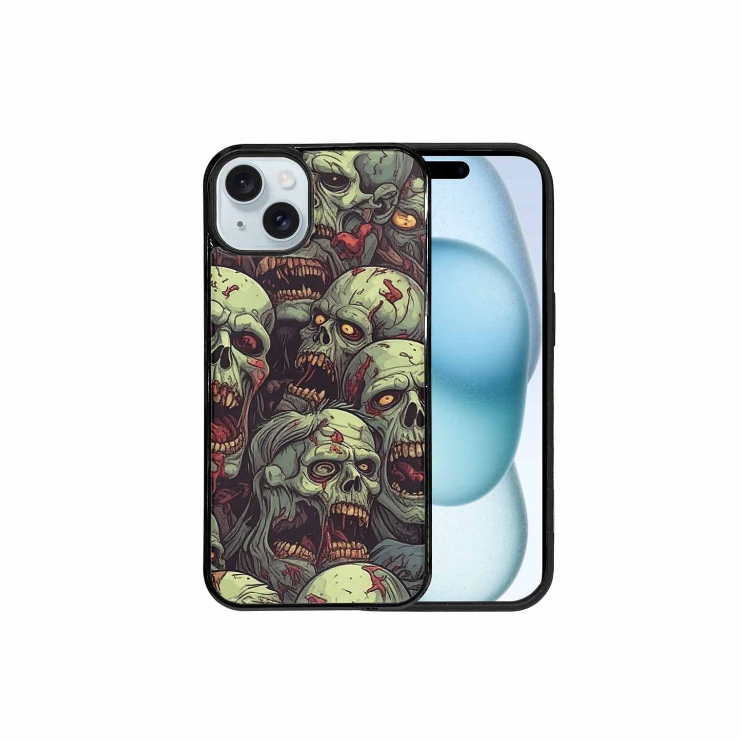 iPhone 15 Plus Case — Zombie Head Pattern Hundreds Of Small, Custom Printed Phone Case