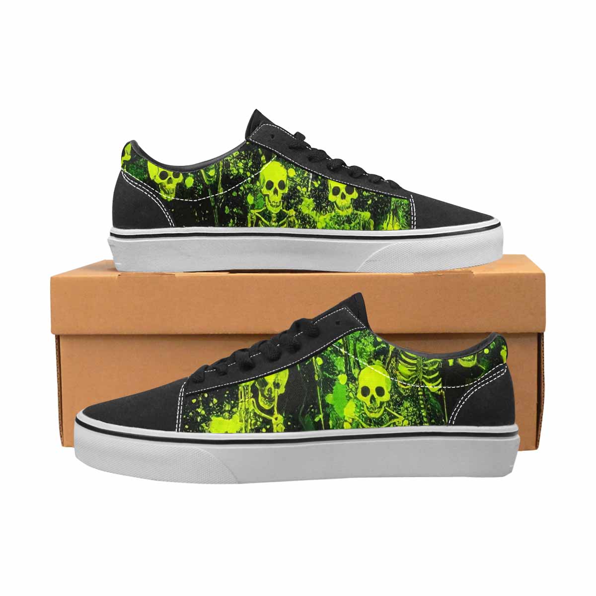 WOMEN'S Skeletons × Neon Green Lace-Up Canvas Aesthetic Shoes