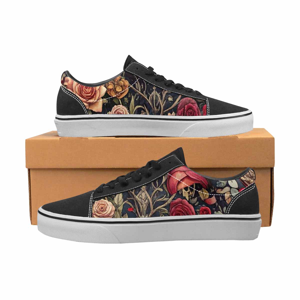 WOMEN'S Skulls - Roses Canvas Lace-Up Vivid Custom Shoes