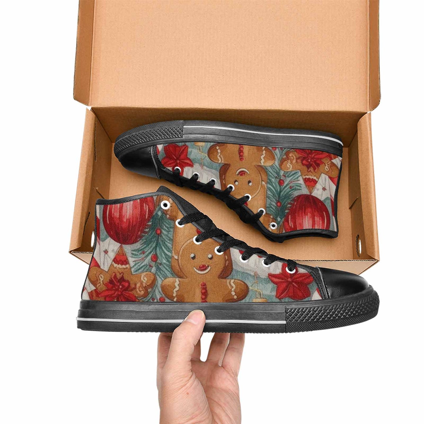 MEN'S Christmas Holly Snowflake High Top Canvas Wallpaper Art Shoes