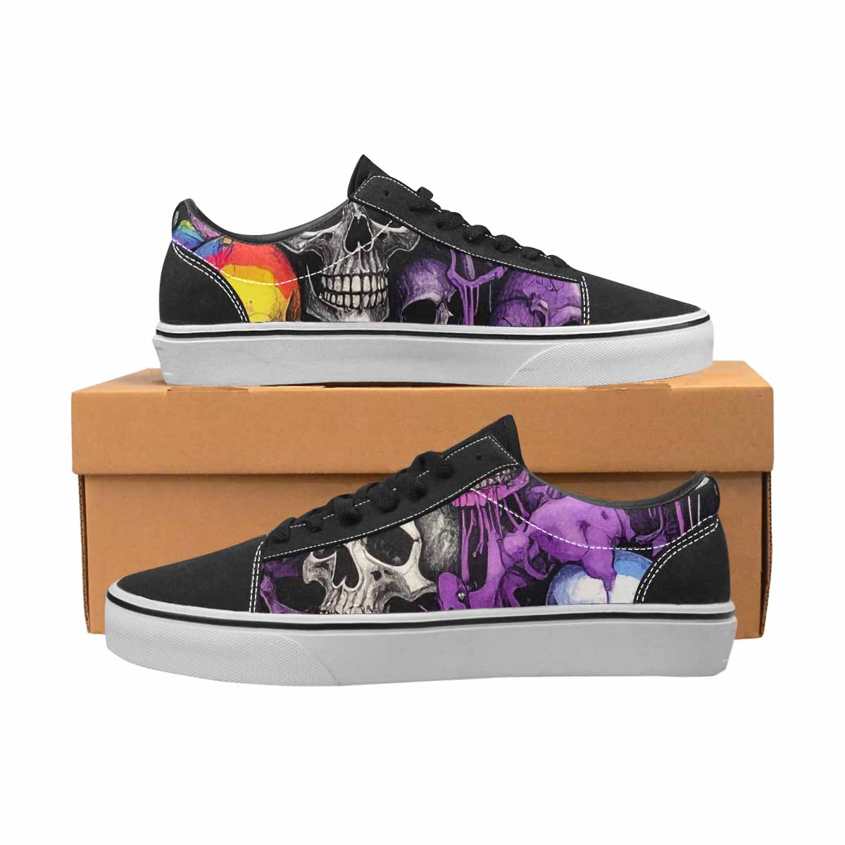 WOMEN'S Rainbow From Skull S Lace-Up Canvas Grunge Shoes