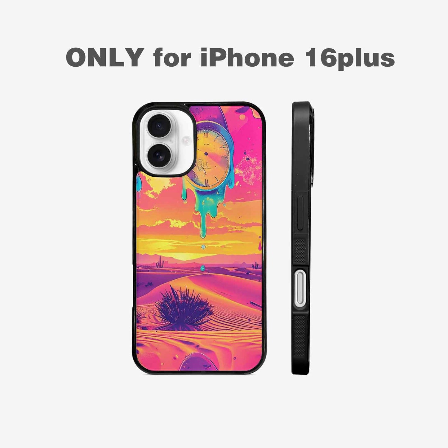 iPhone 16 Plus Case — Surrealist Dreamscape Pattern Melting Clocks Desert, Custom Phone Case