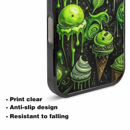 iPhone 15 Pro Max Case — Ice Cream Motif Black Green Ink, Unique Phone Case Design