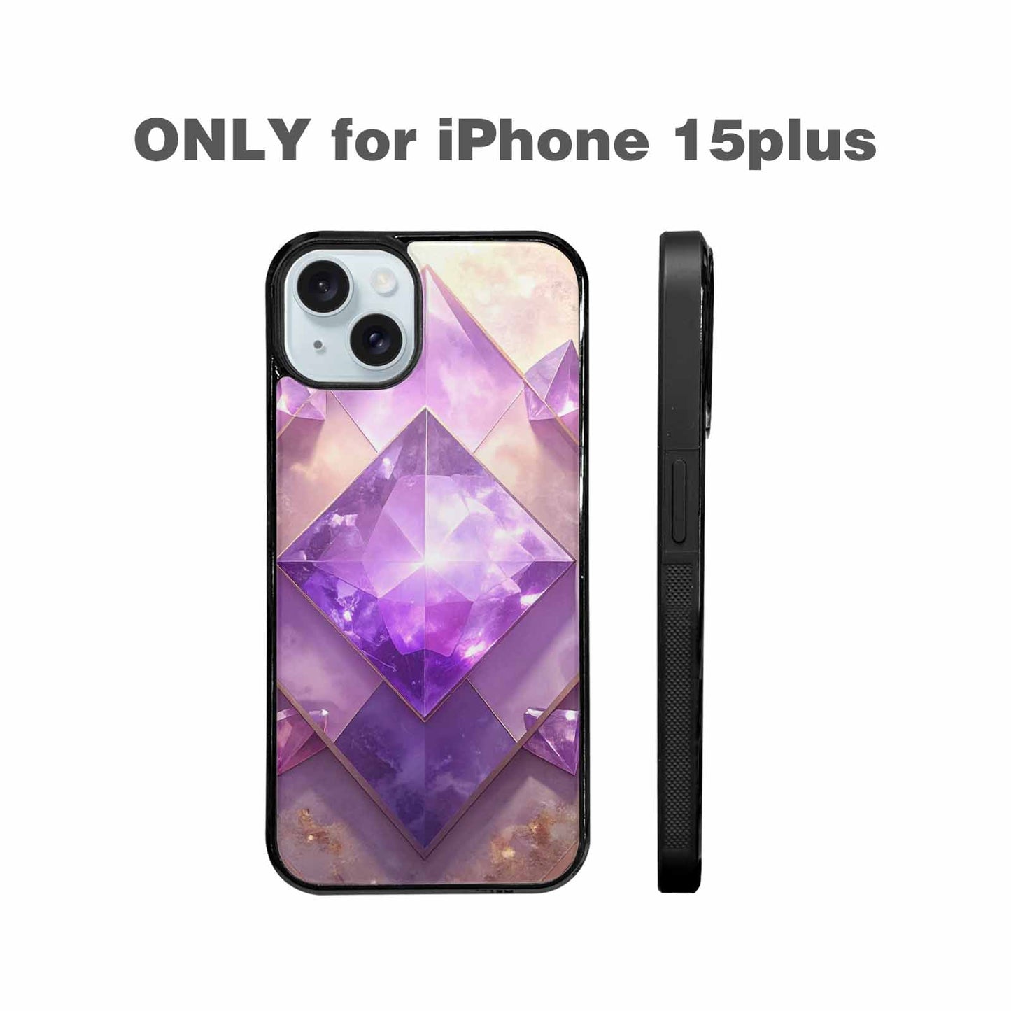 iPhone 15 Plus Case — Amethyst Crystal Art Pattern Personalized Phone, Custom Printed Phone Case