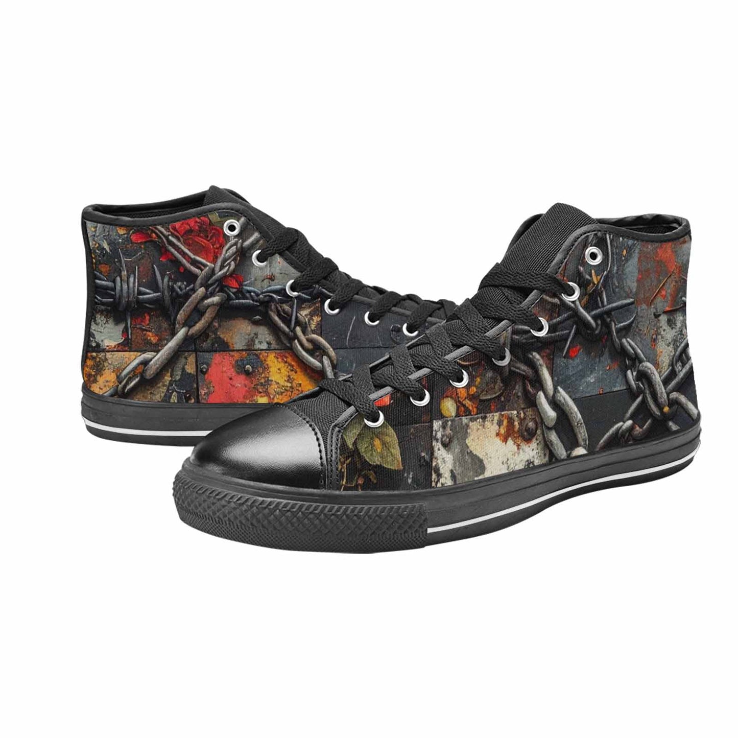MEN'S Barbed Wire Chain High Top Canvas Wallpaper Art Custom Sneakers