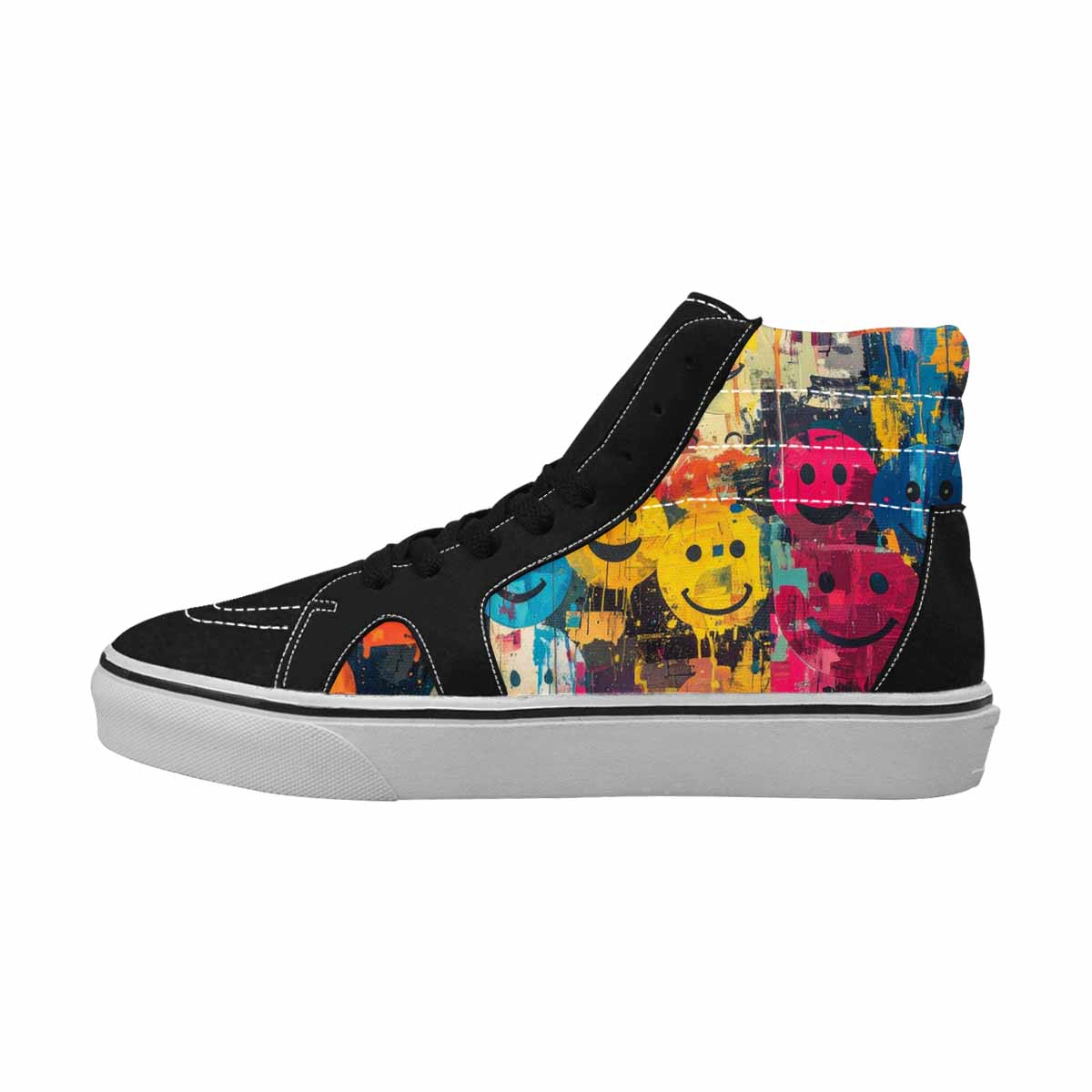 MEN'S Smiley Faces  Camo High Top Canvas Melting Art Sneakers