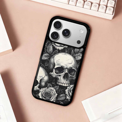 iPhone 17 Pro Case — Skulls Roses Black Ink Gothic Skulls, Unique Phone Case Design