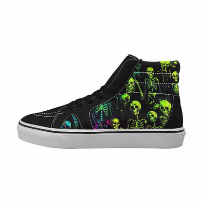 MEN'S Skeletons  Neon Green High Top Canvas Vibrant Chaos Sneakers