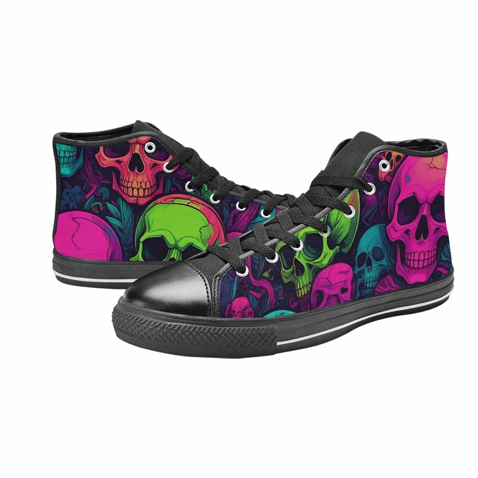 MEN'S Skulls - Neon High Top Canvas Vibrant Chaos Custom Sneakers
