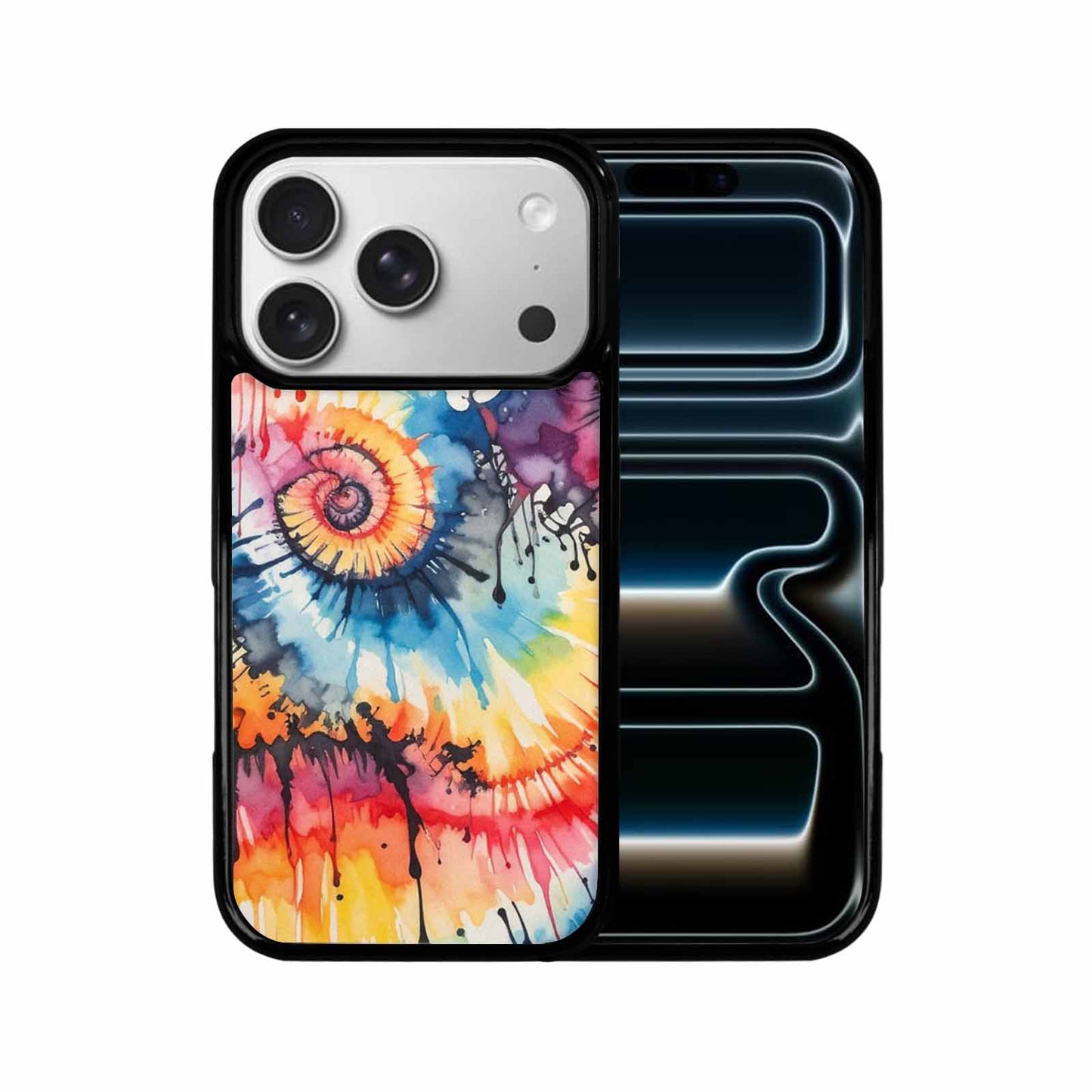 iPhone 17 Pro Case — Tie Dye Swirls Black Red Tie, Unique Phone Case Design