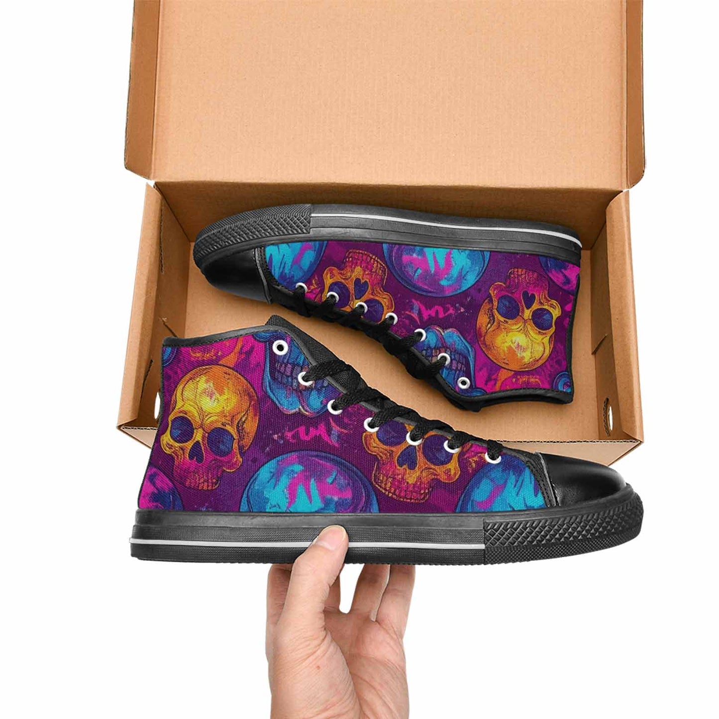 WOMEN'S Tie Dye Skulls Print High Top Canvas Aesthetic Custom Shoes