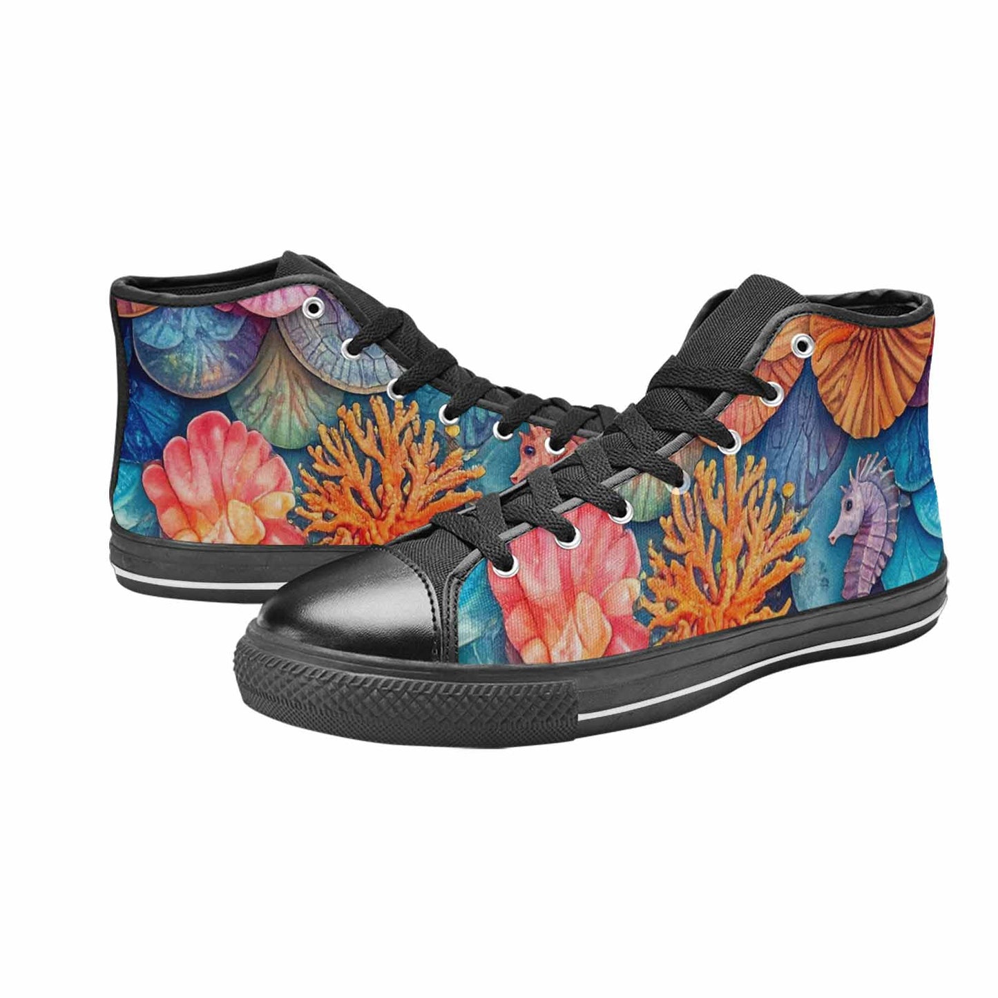 WOMEN'S Fish Scale Coral High Top Canvas Dark Academia Custom Sneakers
