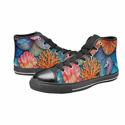 WOMEN'S Fish Scale Coral High Top Canvas Dark Academia Custom Sneakers