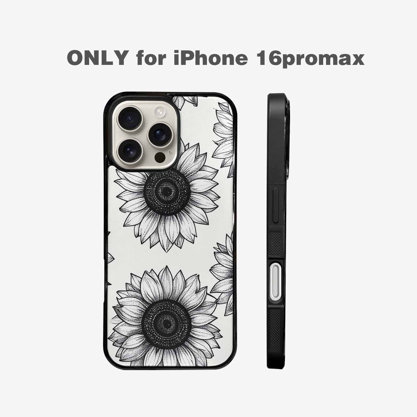 iPhone 16 Pro Max Case — Minimalist Black Line Art Sunflowers On, Unique Phone Case Design