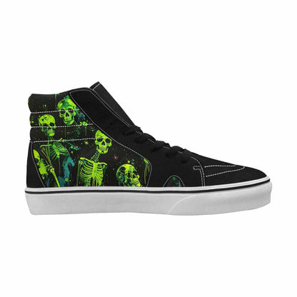 MEN'S Skeletons  Neon Green High Top Canvas Vibrant Chaos Custom Sneakers