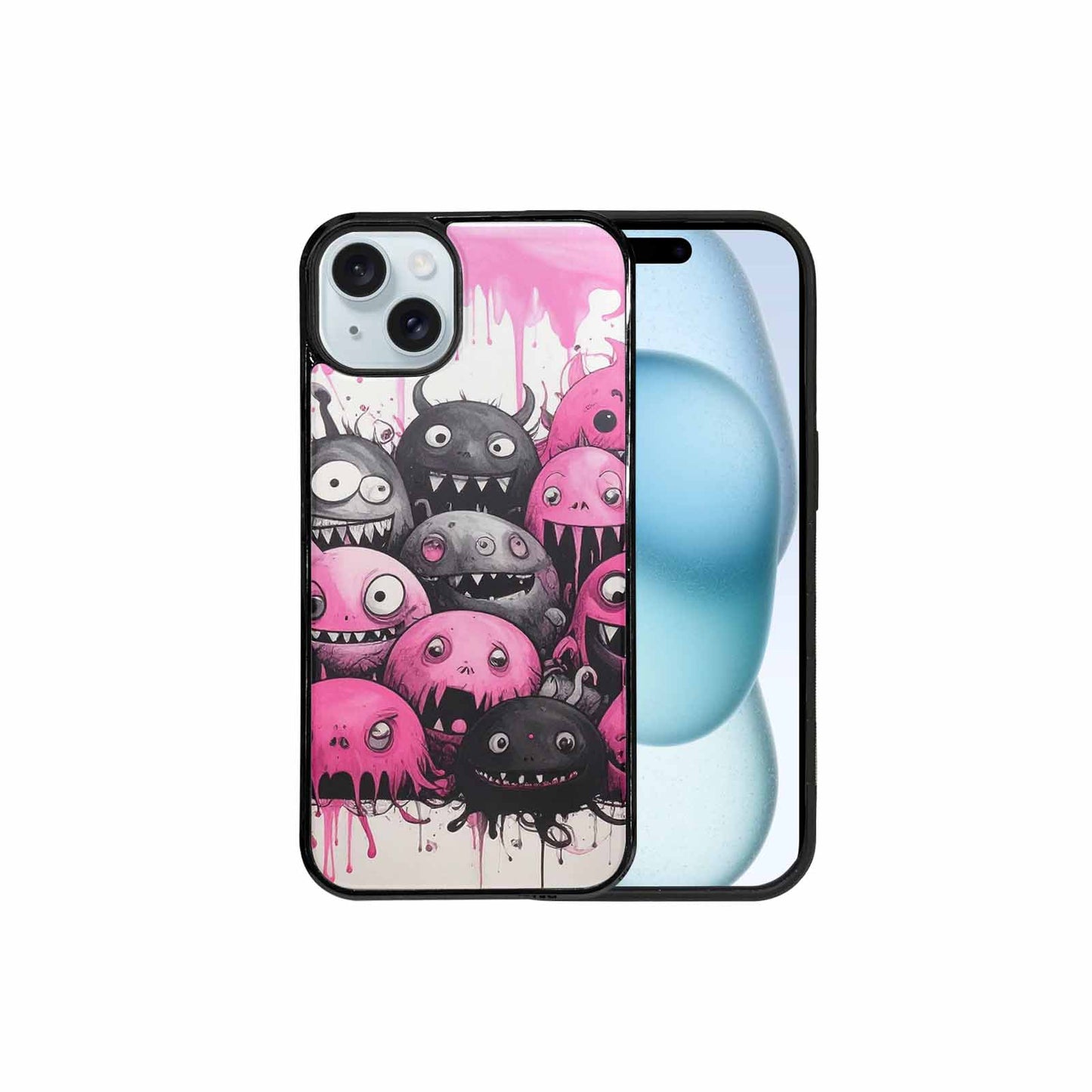 iPhone 15 Plus Case — Monsters General Black Pink Ink Cartoon, Custom Made Phone Cover