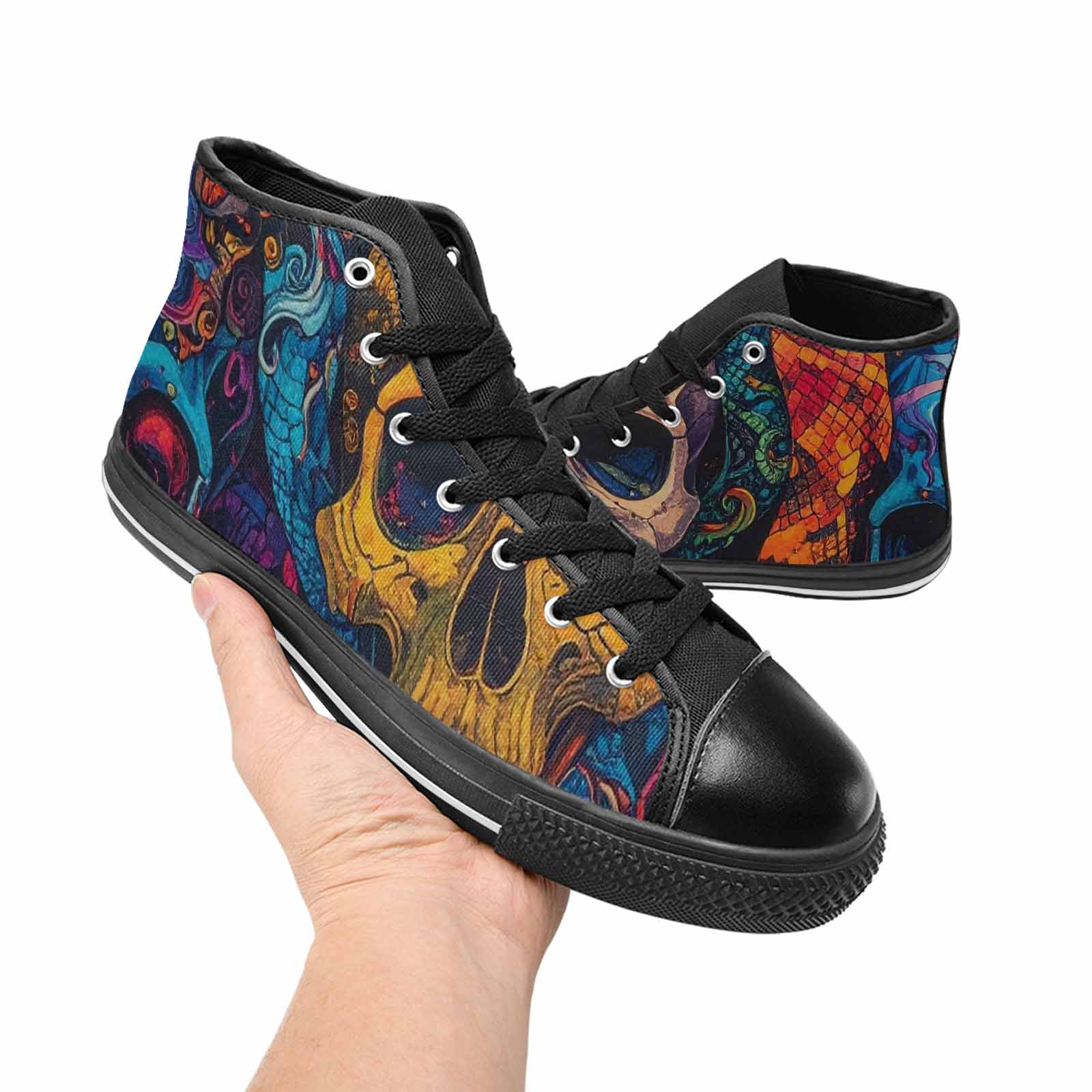WOMEN'S Snakes And Skulls Collage High Top Canvas Dark Academia Shoes
