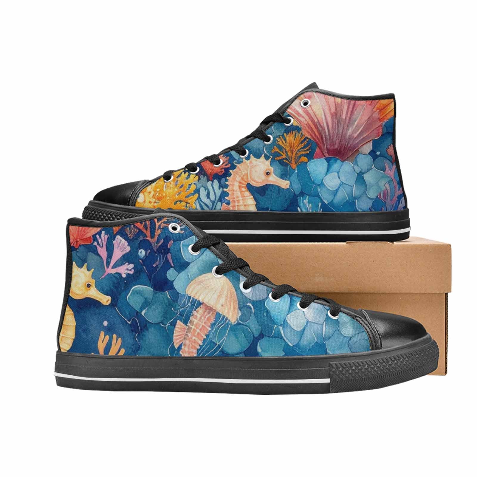 WOMEN'S Fish Scale Coral High Top Canvas Neon Fantasy Shoes
