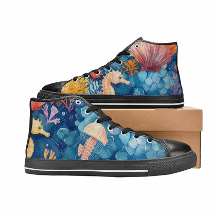 WOMEN'S Fish Scale Coral High Top Canvas Neon Fantasy Shoes