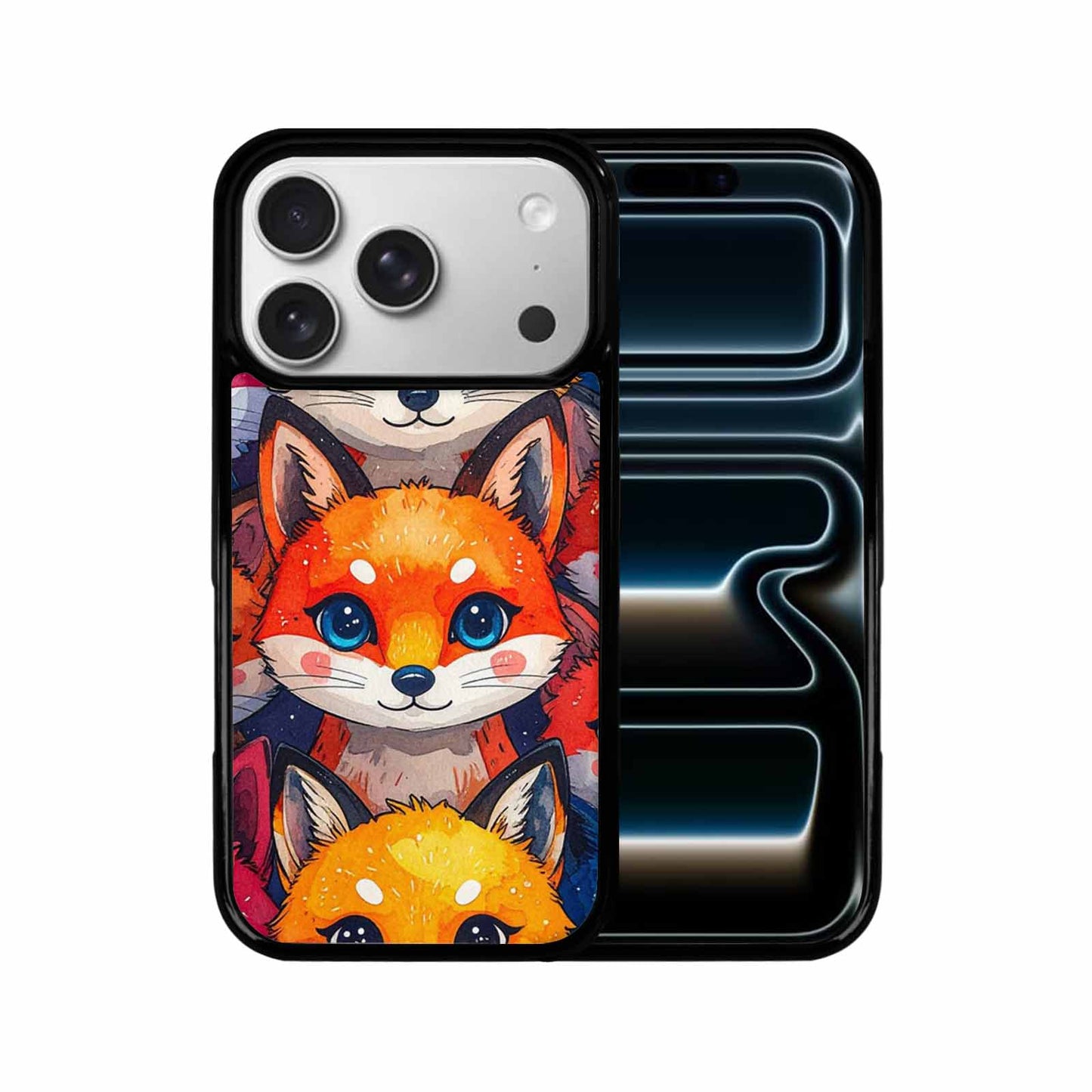 iPhone 17 Pro Case — Watercolor Kawaii Fox Faces Watercolor Abstract, Custom Print Case Cover