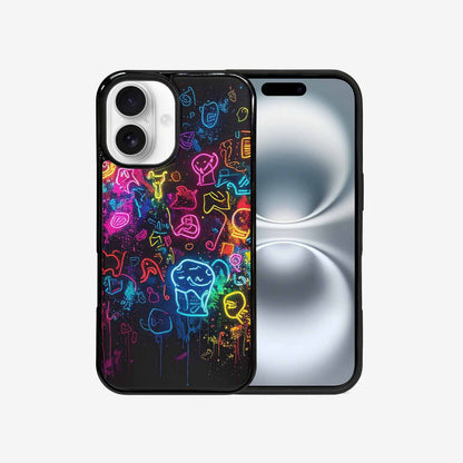 iPhone 16 Case — Neon Glow Outline Icon Pattern Hundreds, Customized Protective Case