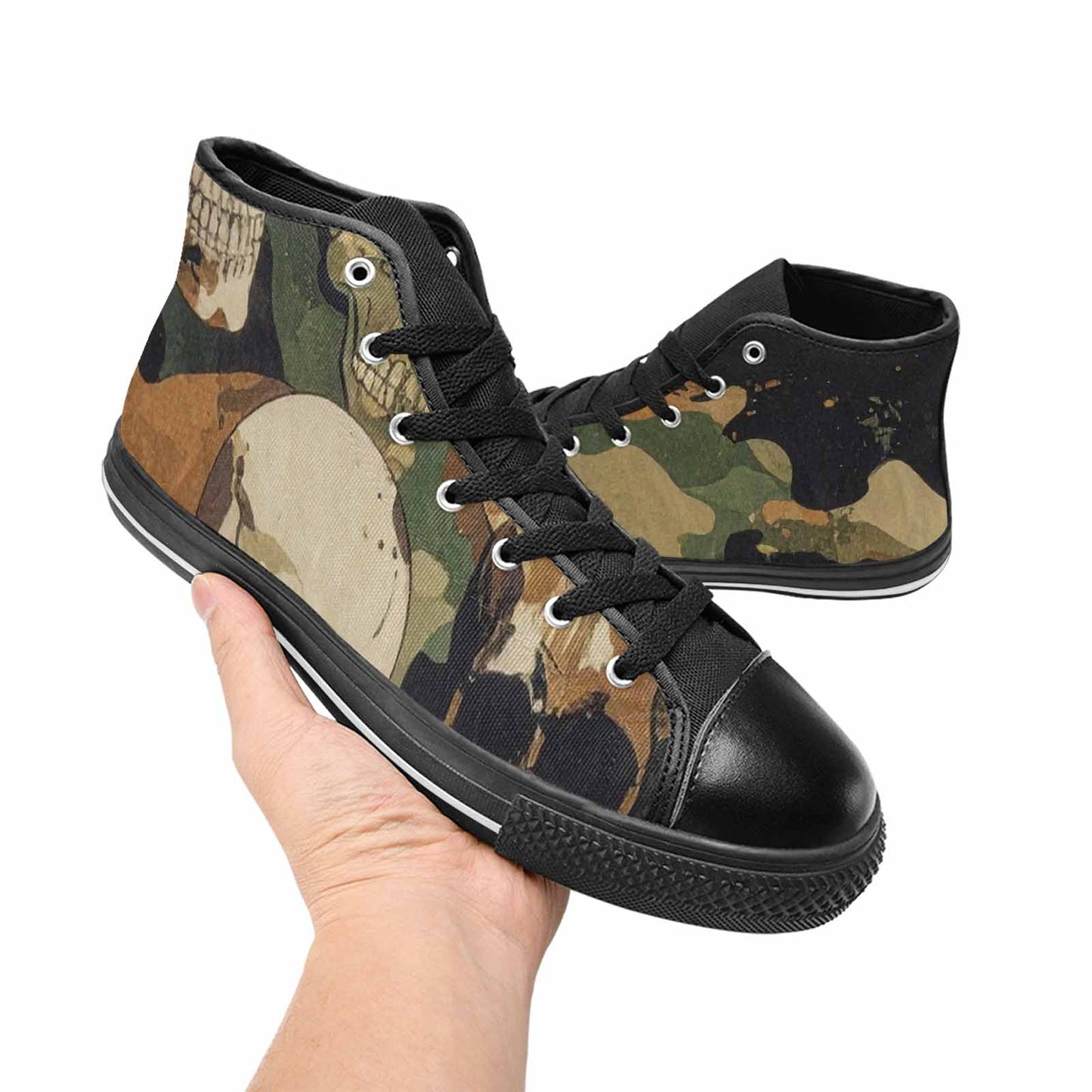 WOMEN'S Military Camo Skull High Top Canvas Y2K Custom Shoes