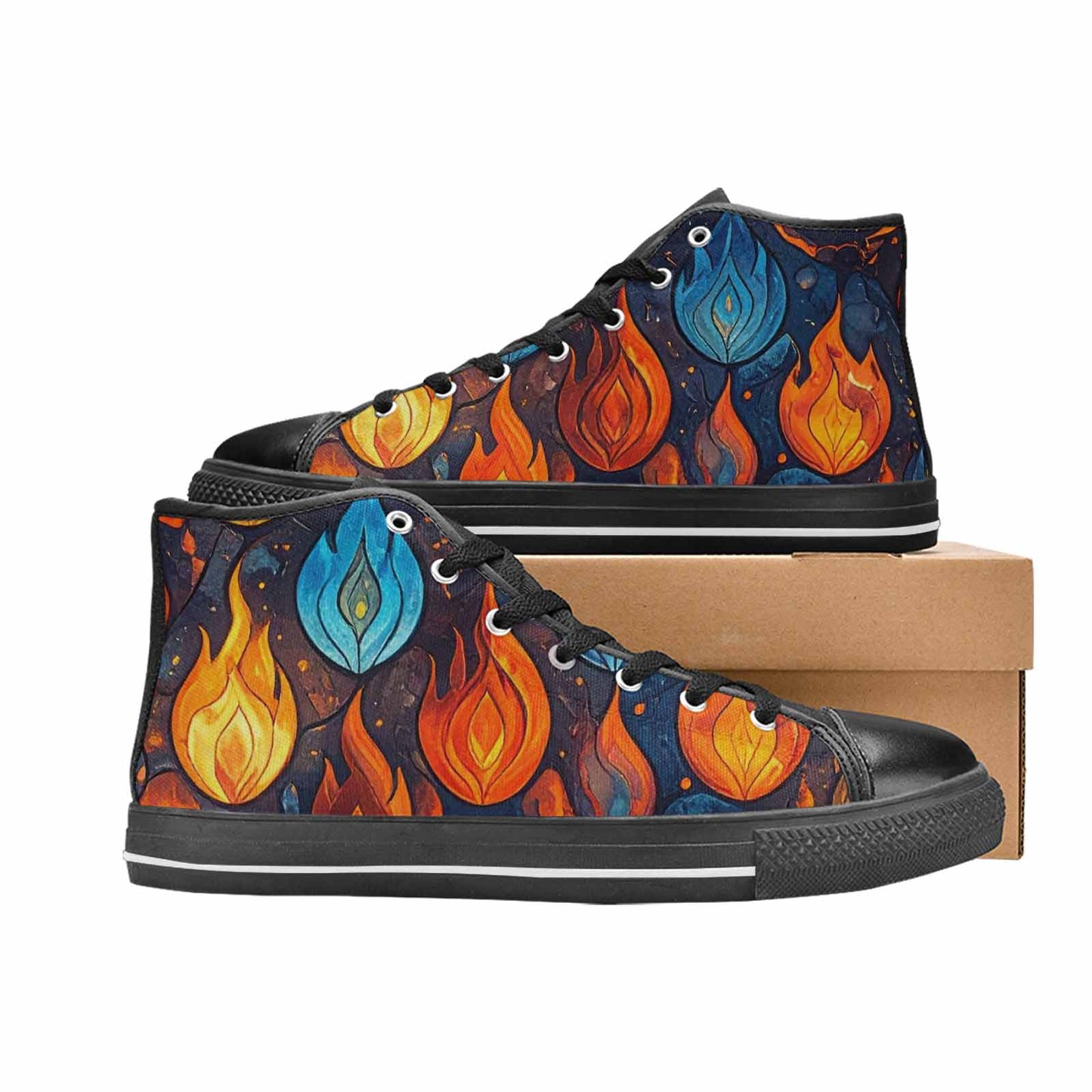 WOMEN'S Fire Flame High Top Canvas Vibrant Chaos Custom Shoes