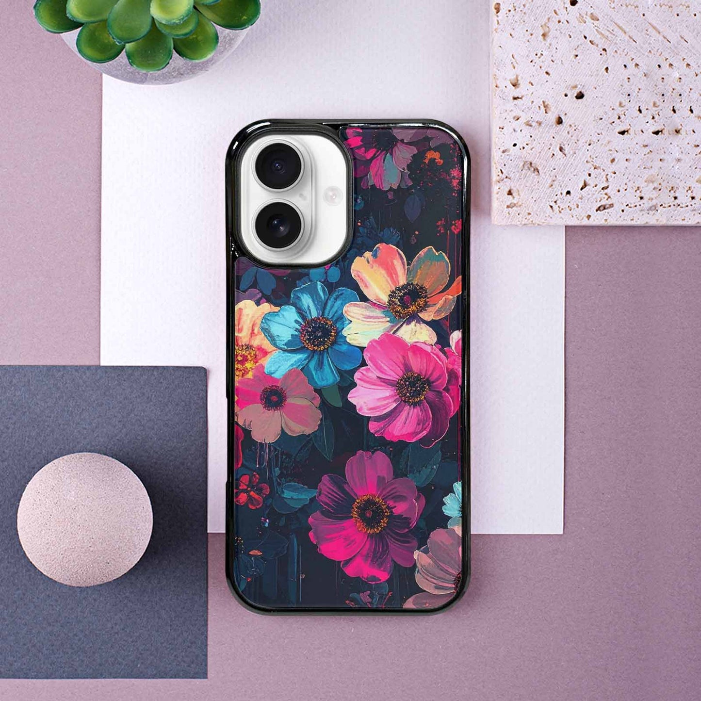 iPhone 16 Case — Shadowy Glitch Floral Pattern Hundreds Of, Personalized Phone Case