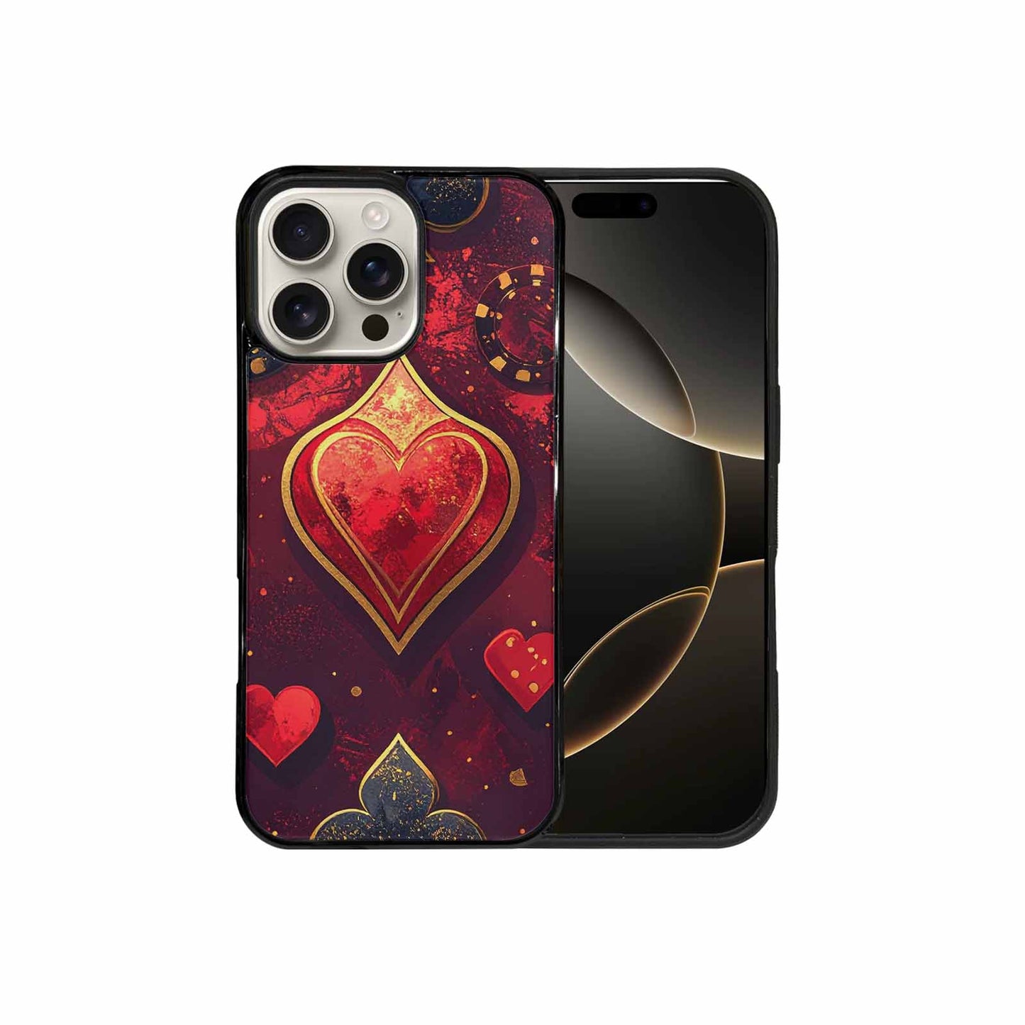 iPhone 16 Pro Max Case — Playing Card Suits Pattern Poker Chips, Custom Phone Case