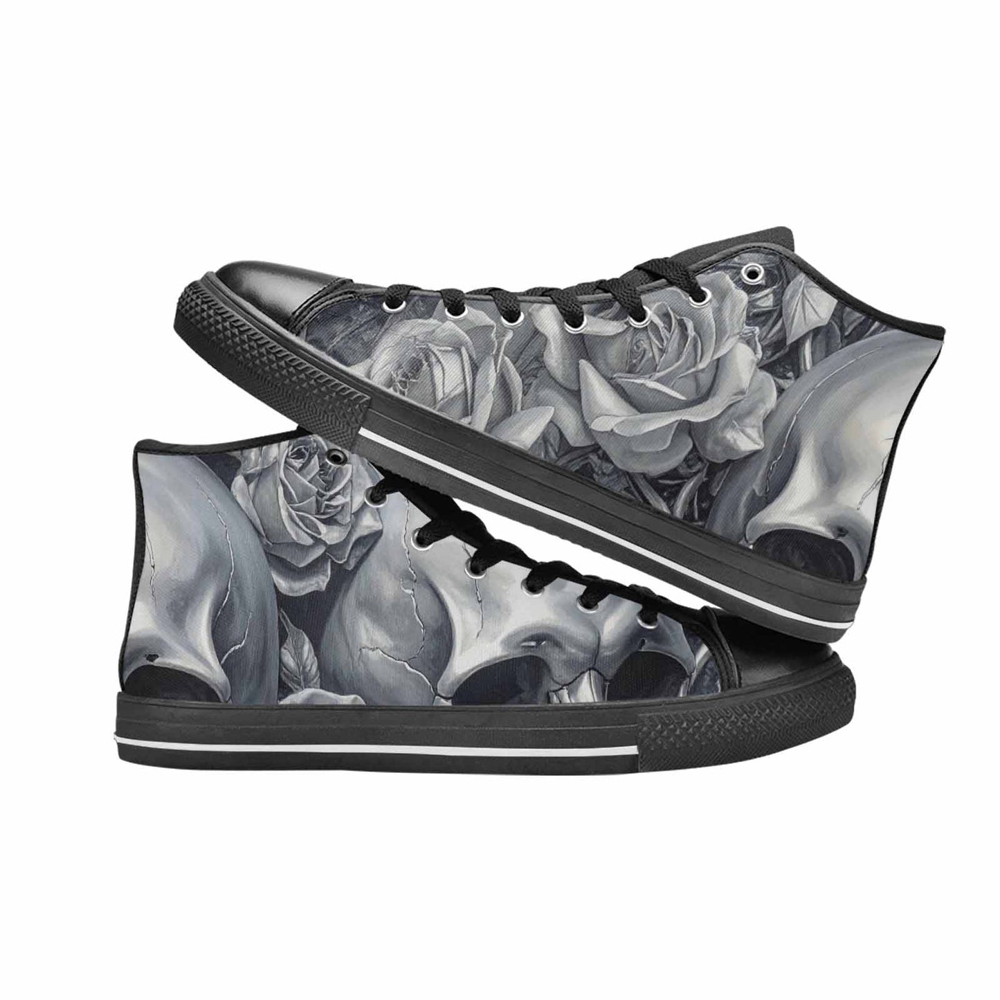 WOMEN'S Skulls Roses Chrome Airbrush High Top Canvas Y2K Sneakers